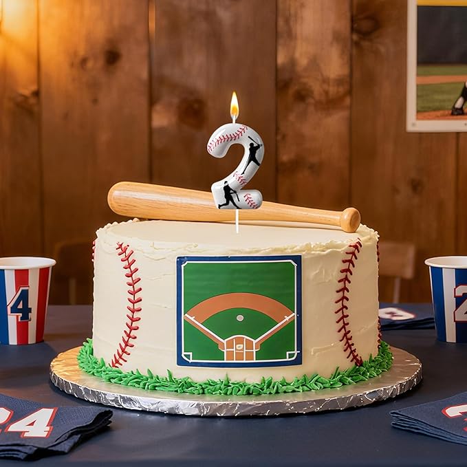 Baseball Birthday Number Candle, Number 2 Candles for Cake Topper, Ideal Birthday Parties Cake Decor, Wedding Anniversary and Other Celebrations (Candle 2)