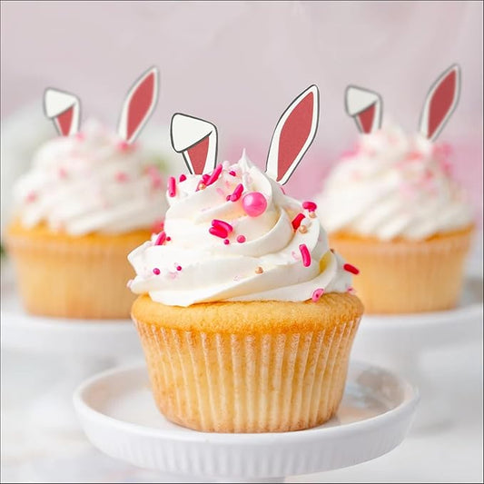 Sugar Robot Edible Bunny Ears for Cupcakes - Bunny Ears Cake Topper - Easter Cupcake Toppers - Decoration Made in the USA - Premium Crafted