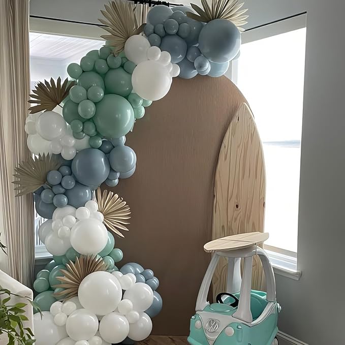 Dusty Blue Green Balloon, Sage Green and Retro Blue Balloons, Sand White Metallic Gold Sea Balloons for Women Men Boho Birthday Wedding Baby Shower Jungle Safari Wild Party Decorations