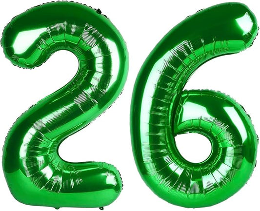 Number 26 Balloon Dark Green, Foil Happy 26th Birthday Balloon for Men & Women,40 Inch Large Balloons for 2 6 26 62 2026 Wedding Marriage Proposal Engagement Decorations