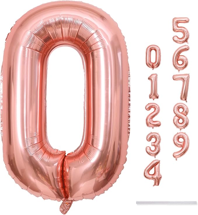 40" Rose Gold Number 0 Balloon for Girls, Large Self Inflating Helium Foil Number Balloons Set 0-9 for Women 20th 30th 40th Birthday Anniversary Wedding New Year Baby Shower Party Decorations Supplies