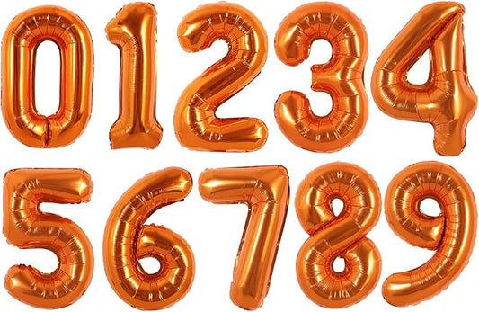 TONIFUL Balloons 16 Inch Orange 0-9 Number Mylar Foil Balloons 10 Pcs digitalal Balloons for 2026 New Year Eve Birthday Party Engagement Graduations Halloween Anniversary Baby Shower