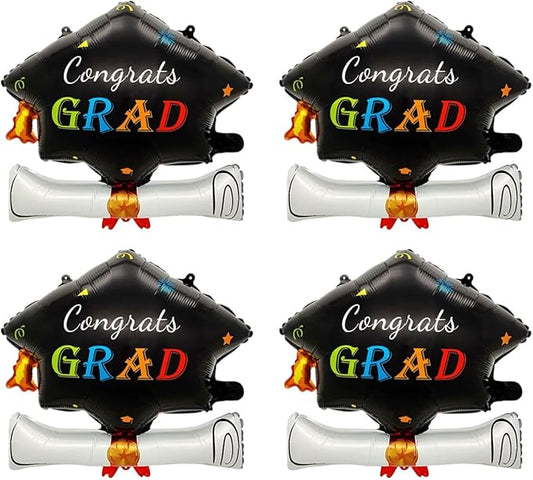 4Pcs Graduation Cap Balloons Congrats Grad Hat Balloons Graduation Balloons for Class of 2026 Party Decorations