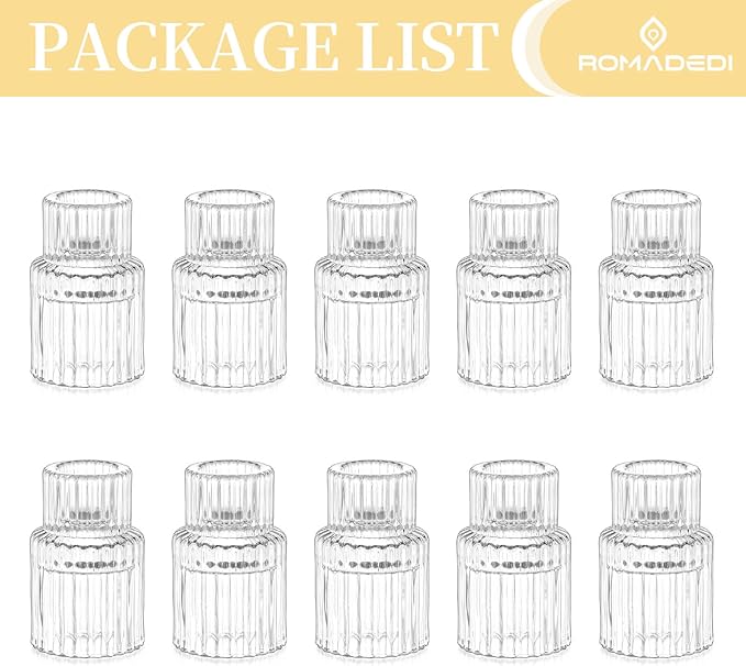 Romadedi Glass Candle Holder for Candlestick - 10Pcs Clear Small Tapered Candle Holder Wedding Decor Table Centerpiece Bulk for Candle Sticks Christmas Party Living Room Dinner Advent