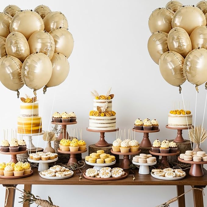 TONIFUL 30Pcs 18 Inch Round Balloons Large Caramel Round Shape Foil Balloons Big Caramel Round Helium Mylar Balloons for Birthday Wedding Baby Shower Anniversary Engagement Party Decor Supplies