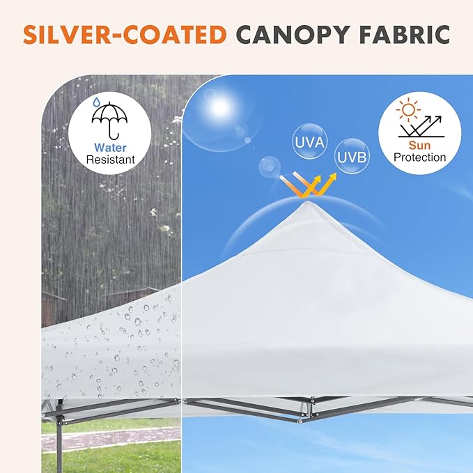 OLIXIS 10x10 Ft Pop Up Canopy Tent, Waterproof Outdoor Canopy, Portable Instant Shade Shelter with Sandbags for Beach, Backyard, Parties, Camping and Commercial Events, Bright White