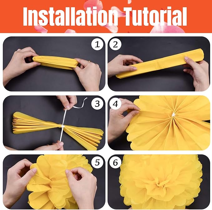 Qimoo 20pcs Red-Orange Tissue Paper Pom Poms Decorations for Party Wedding & Outdoor Use