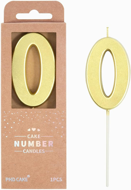PHD CAKE 2.76 Inch Modern Gold 0 Number Birthday Candles, Gold Number Candles, Cake Number Candles, Party Celebration