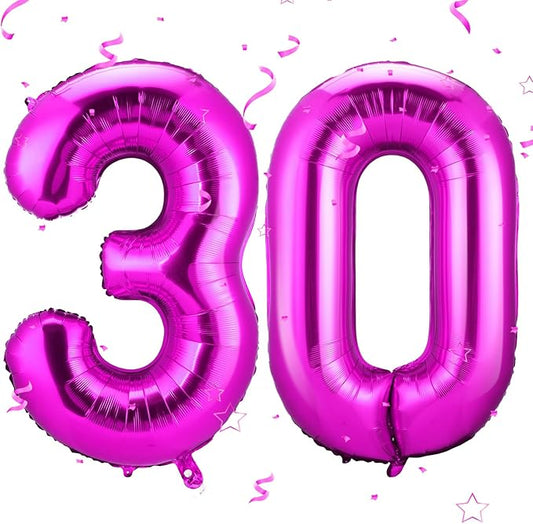 Gejoy 40 Inch Number 30 Balloons Jumbo 30 Foil Giant Number 30 Balloons for 30th Birthday Party Decorations and Rip to My 20s Anniversary Event(Hot Pink)