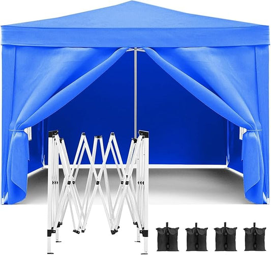 10x10 Pop Up Canopy Tents for Parties, Portable Outdoor Tent with Carry Bag & 4 Sandbags, for Wedding, Patio Events, Commercial, Birthday, Graduation (Blue, 10x10)