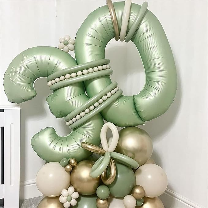 Sage Green 1 Balloons, 40 Inch Giant Olive Green Helium Foil Number 0-9 for Girls, Self Inflating 1st Birthday Balloon for Boys Women Anniversary Baby Shower Jungle Safari Party Decorations Supplies