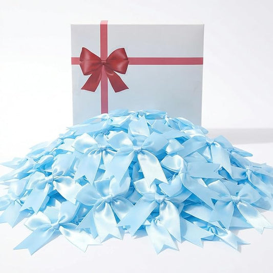 Blue Gift Wrap Bows – 50pcs 3.3 Inch Elegant Satin Bows for Gift Wrapping, Wedding Decor, Baby Shower, Party Decorations, Birthday, Easter, Christmas, Anniversary, DIY Crafts, Gift Bags