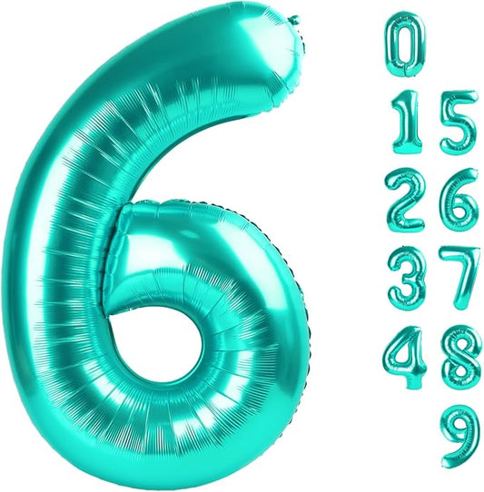 Number 6 Balloon 40 Inch, 6 7 Six Seven Birthday Decorations, 6th Birthday Balloon for Boy Girl, Blue-green 16 60 61 65 Numbers Balloons Graduations Anniversary Supplies