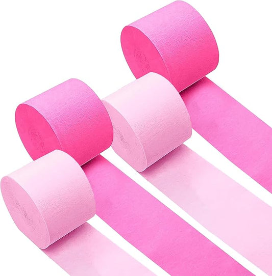 Captain Décor 4 Hot Pink Streamers, 328ft Crepe Paper Streamers Rolls for Party Decorations, Birthday, Party and Wedding Decoration (1.8 inch x 82 ft/Roll)