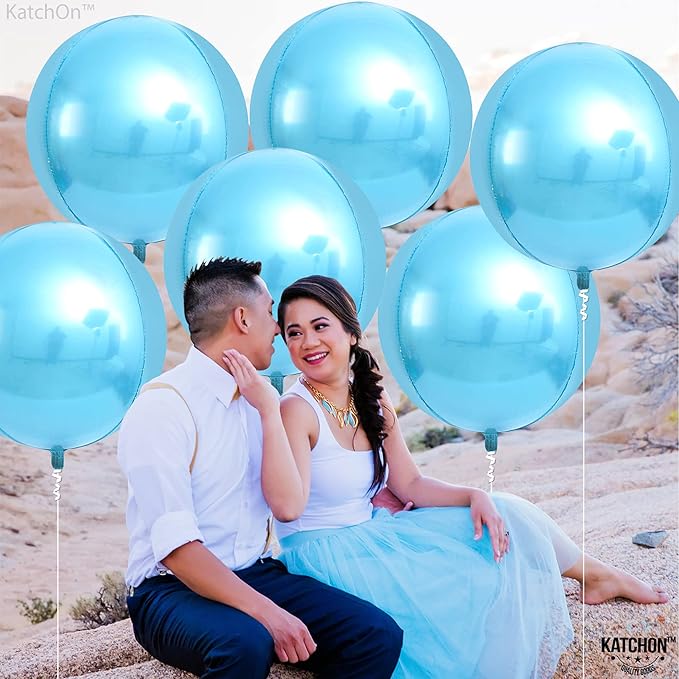 KatchOn, Light Blue Foil Balloons - 22 Inch, Pack of 6 | Light Blue Mettallic Balloons for Under The Sea Party Decorations, Beach Party Decorations | Shark Birthday Decorations, Water Decorations