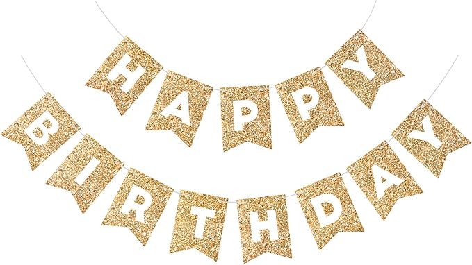Hooqict Gold Happy Birthday Banner Sign for Backdrop Gold Happy Birthday Decorations for Women Men Kids 1st 2nd 3rd Party Supplies Wall Door Banner Garland Bunting Flag