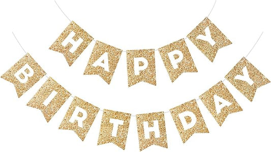 Hooqict Gold Happy Birthday Banner Sign for Backdrop Gold Happy Birthday Decorations for Women Men Kids 1st 2nd 3rd Party Supplies Wall Door Banner Garland Bunting Flag
