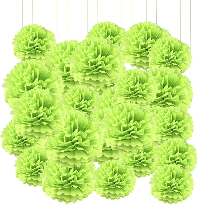 Qimoo 20pcs Fruit Green Paper Pom Poms Decorations, DIY Tissue Paper Flowers Ball for Party Wedding Outdoor Decoration