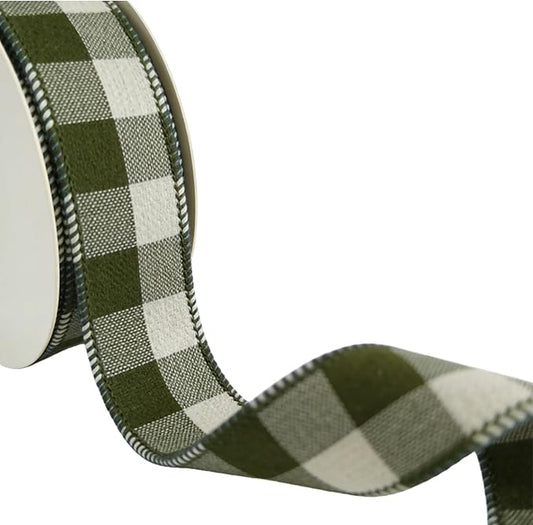 Meseey 7/8 Inch Sage Green Plaid Wired Ribbon, 10 Yards, Buffalo Check Ribbon for Christmas Decor, Gift Wrapping, Wreath Making, Crafts, Fall & Holiday Decor