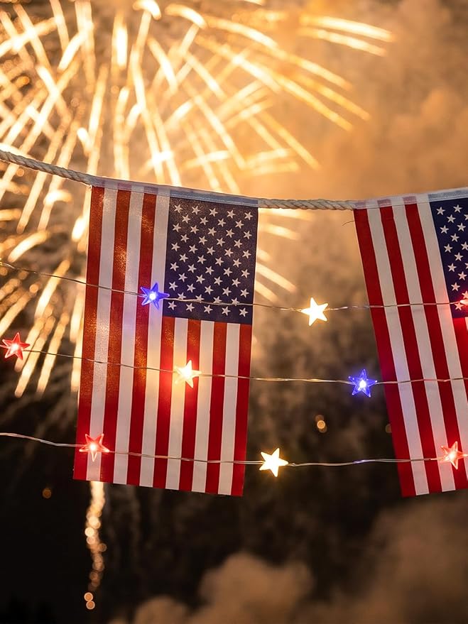 6 Packs 6.6ft 20 LEDs Star Fairy Lights Battery Operated,4th of July Decorations Mini Star String Lights,Waterproof Twinkle Starry Light for Independence Day Memorial Day,Red White and Blue