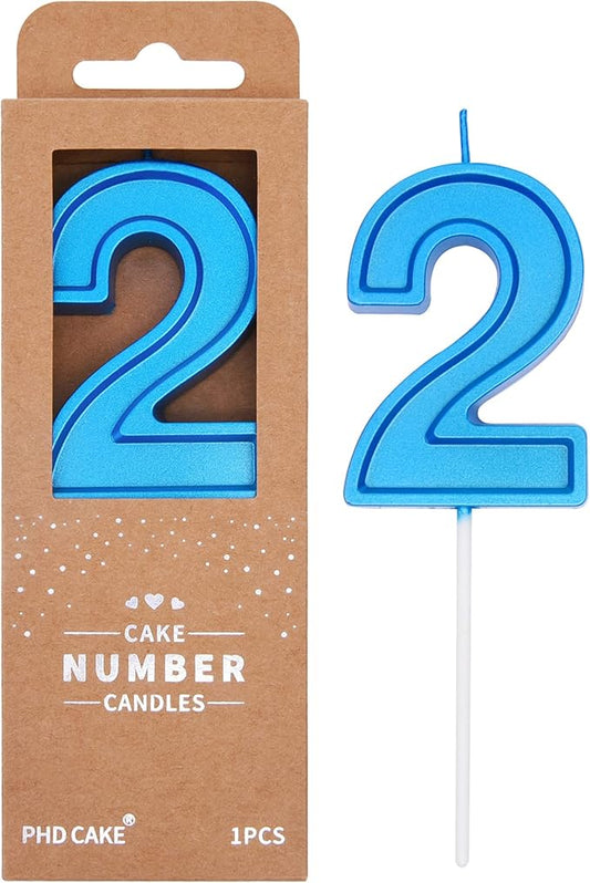 PHD CAKE 2.76 Inch Luxe Blue 2 Number Birthday Candles, Blue Number Candles, Cake Number Candles, Party Celebration