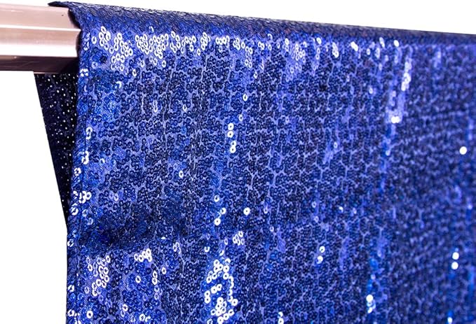 SquarePie 2 PCS 2x8ft Navy Blue Sequin Backdrop Curtains, Satin-Backed Shimmering Photo Booth Background, 2 Panels Narrow Real Sequin Drapes with 4" Rod Pocket for Party, Baby Shower, Doorway Decor
