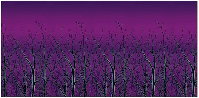 Beistle Spooky Forest Treetops Backdrops – 2 Printed Bare Tree Silhouette Plastic Wall Coverings for Halloween Haunted House Party Décor Indoor Scene Background Display, 4 Ft x 30 Ft Each