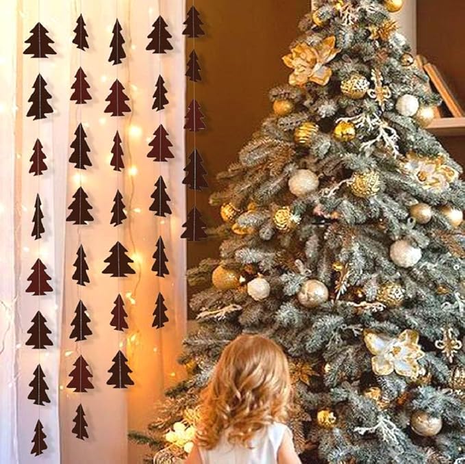 Sparkly Paper Christmas Tree Garland Kit for Home Party Decoration (Brown)