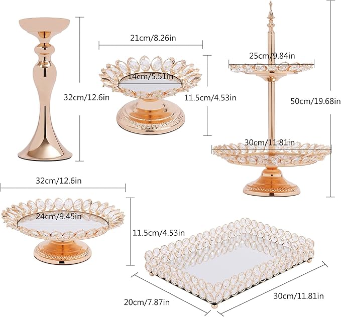 7 Pieces Cake Stand Set, Gold Metal Cupcake Holder, Dessert Display Serving Platter, for Birthday Wedding Party Decoration
