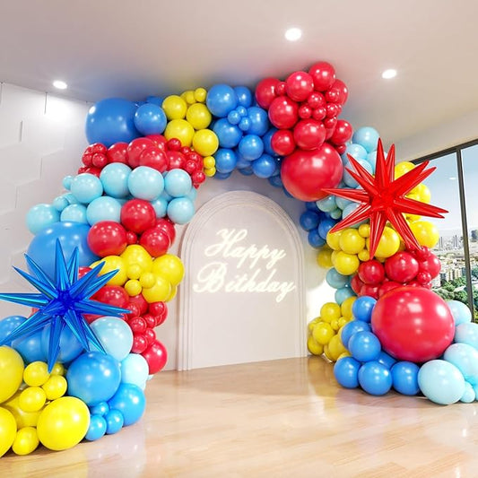 AODINBY Blue Red Yellow Balloon Arch Kit, Assorted Colorful 18 12 10 5 Inch, Different Sizes Party Balloon Garland Kit for Baby Shower, Birthday, Gender Reveal, Anniversary, Easter, Prom Decoration