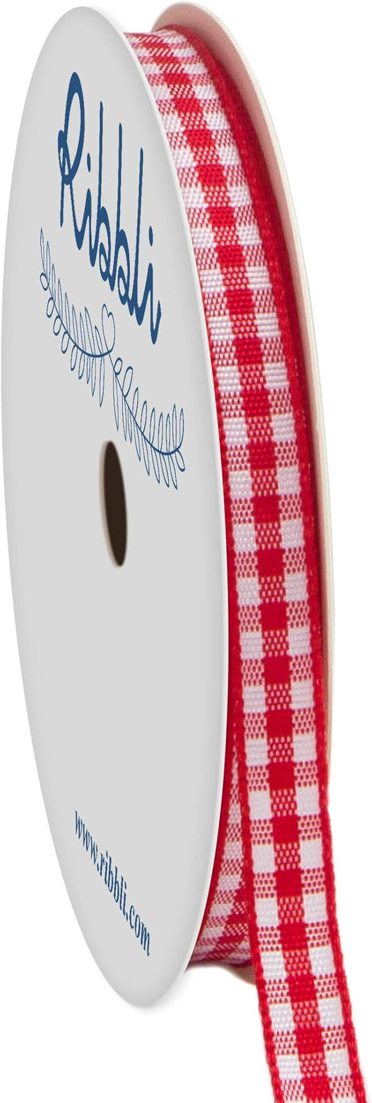 Ribbli Red and White Gingham Ribbon,100% Polyester Woven Edge,1/4 Inch x 10 Yard,Plaid Ribbon Use for Gift Wrapping,Party Decoration(Red 1)