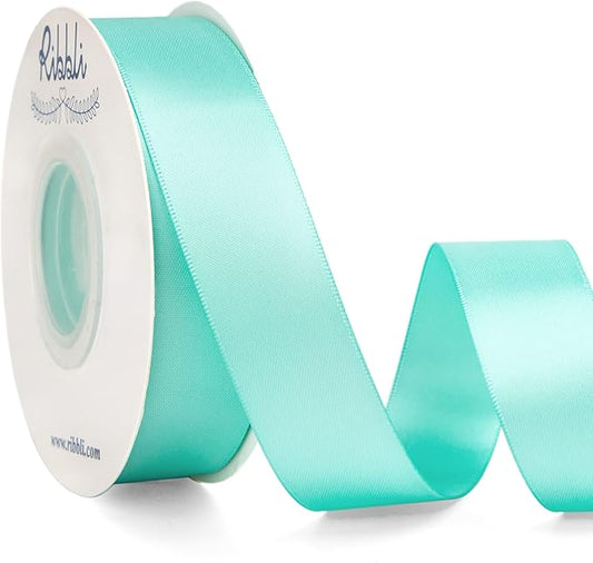 Ribbli Aqua Blue Double Faced Satin Ribbon,1” x Continuous 25 Yards,Use for Bows Bouquet,Gift Wrapping,Wedding Decoration