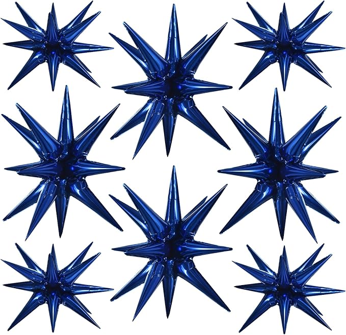 TONIFUL 8 Pcs Navy Blue Foil Star Balloons Large Mylar Explosion Balloons for Party Backdrop Christmas New Year Birthday Wedding Baby Shower Anniversary Photo Booth Supplies