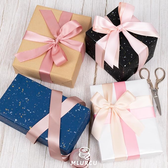 Pink Satin Ribbon 1 Inch Dusty Rose/Rose Gold/Nude/Peach/Pink Ribbon for Flower Bouquet Gift Wrapping Wedding Invitation Bridal Shower Decor Hair Bows Crafts 6 Rolls Total 30Yds