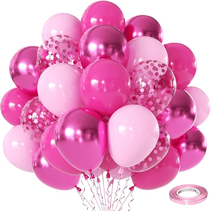Pink Balloons Hot Pink Balloons, 50pcs Light Pink Metallic Chrome Dark Pink Confetti Latex Party Balloons for Girls Women Birthday Bridal Shower Wedding Princess Party Decorations