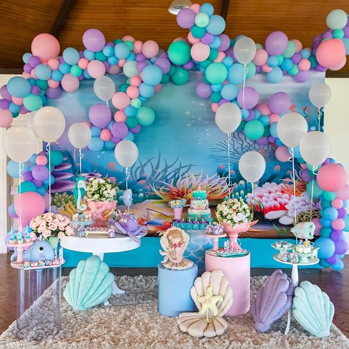Mermaid Party Balloons, 60PCS Purple Pink Blue Balloons, 12Inch Metallic Purple Teal Blue Confetti Latex Balloon Helium for Girls Mermaid Theme Birthday Baby Shower Wedding Party Decorations