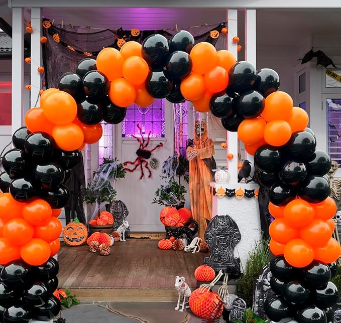 Halloween Balloons Black and Orange Balloons, 50Pcs Orange & Black Latex Balloon12 Inch Black Orange Confetti Balloons for Birthday, Graduation Party Decorations