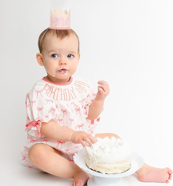 Bow One Birthday Crown -Pink Bow One Birthday Decorations, Sweet 1st party Hat, Little Princess Crown For Cake Smash,girls just wanna be one birthday