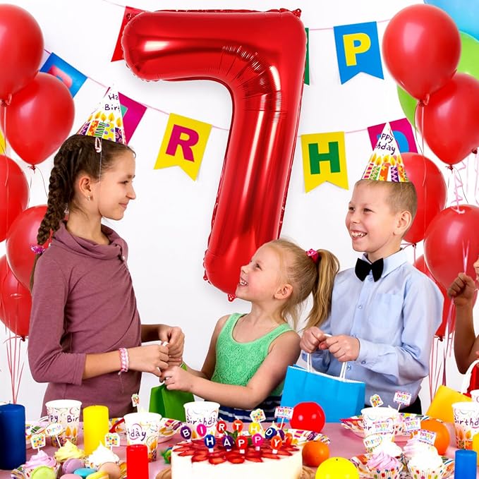 Red Number 7 Balloon 40 Inch, Big Large Foil Helium Number Balloons, Jumbo Giant Mylar Number 7 Balloons for 7 Year Old Birthday Red Party Decorations Supplies Anniversary