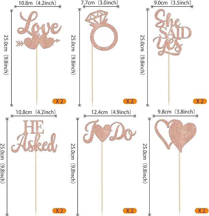 12 Pack He Asked She Said Yes Centerpiece Sticks Love Heart I do Ring Table Centerpiece Sticks for Wedding Engagement Bridal Theme Party Supplies Gold (rose gold)