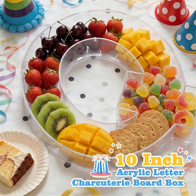 Ledido 10’’ Acrylic Letter Charcuterie Board Box, Reusable Fillable Serving Tray for Candy Cake Fruit Snack, Easy-Clean Acrylic Charcuterie Tray for Birthday Anniversary Party Decorations, Letter Q