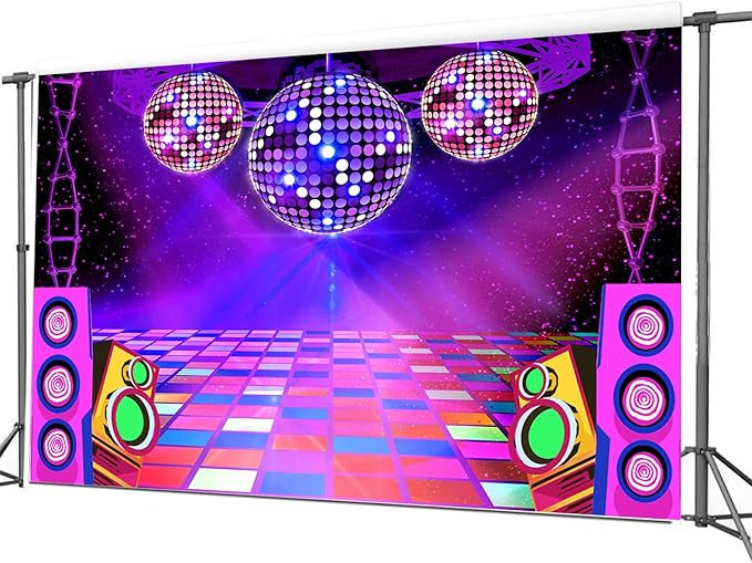 Dance Party Backdrop Retro 80s 90s Theme Stage Dance Ball Music Birthday Party Decoration DJ Photography Background 5X3 ft for Baby Shower Picture Photo Shoot Polyester Fabric, Green