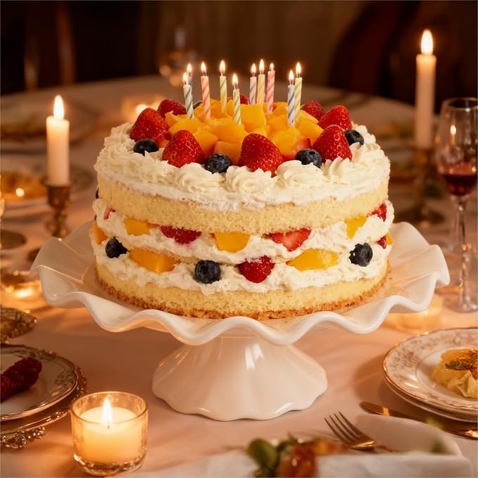 Ciieeo Porcelain Cake Stand Round Dessert Stand White Ceramic Pedestal Bowl Fruit Display Holder for Wedding Birthday Parties 7.5 Inches