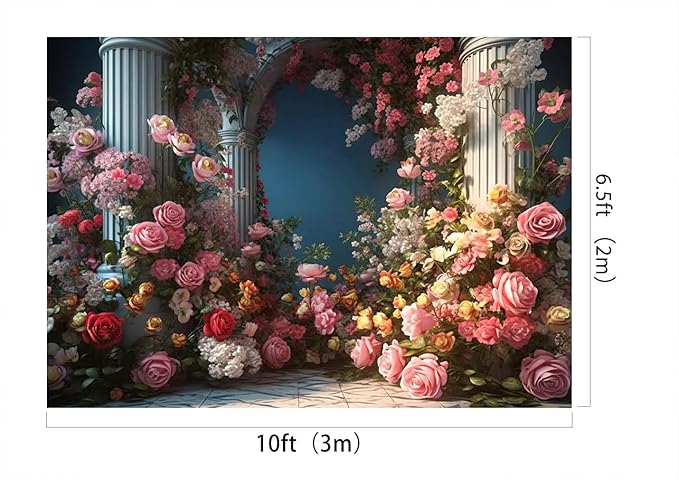 Kate Flowers Roman Column Arch Photo Backdrop Royal Decoration Wedding Reception Birthday Party Fabric Printed Seamless Background 10x6.5ft