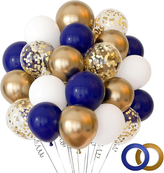 NACHLYNN 60 Packs Blue and Gold Graduation Party Confetti Balloons 12 Inches Navy Balloon for Birthday Baby Shower Wedding Graduation Party Decorations