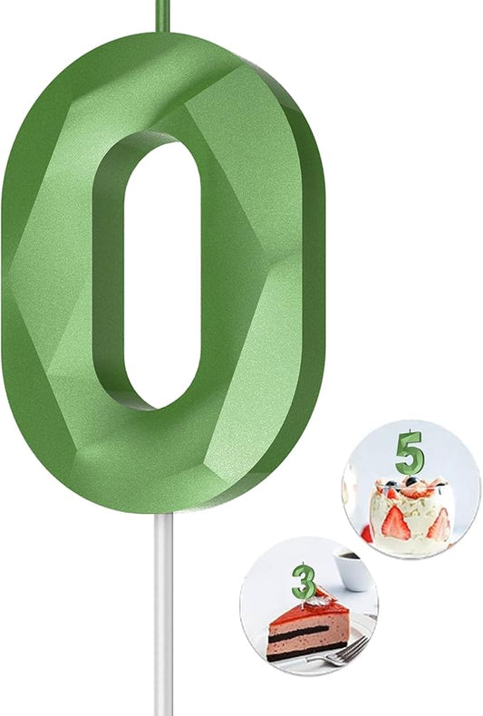 Number Birthday Candles(0 Candle Green) 3D Diamond Shape Number Happy Birthday Cake Candles for Birthday Party Wedding Decoration Reunions Theme Party