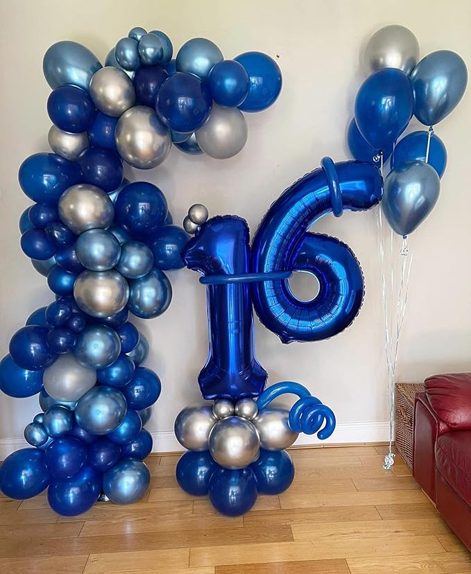 40 Inch Navy Blue 16 Number Balloons Giant Jumbo Huge 16 or 61 Foil Mylar Helium Number Digital Balloons Dark Blue Birthday Mylar Digital Balloons 16th Birthday Anniversary Events Party Decorations