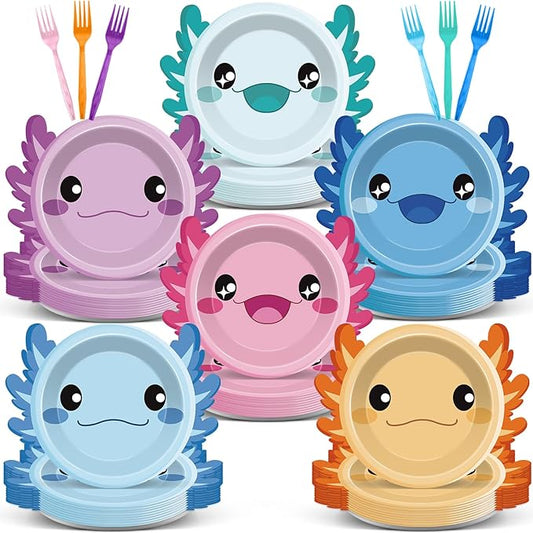60 Set Axolotl Birthday Party Decorations Cartoon Axolotl Shaped Paper Plates Tableware 7 Inch Reptile Animals Party Supplies Dessert Plates Dinnerware for Kids Boys Girls Birthday Baby Shower Favors