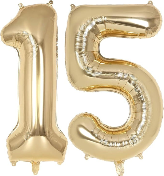 Champagne Gold Large Number 15 Balloon, 40 Inch Light Gold Foil Helium Number Balloons, Giant Mylar Number 15 Balloons for 15 Years Old Birthday Party Anniversary Decorations (Champagne Gold 15)