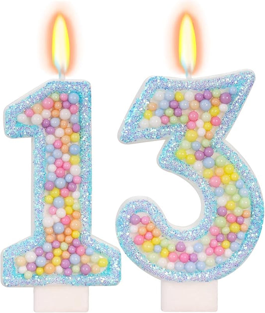 Blue Birthday Candles - Number 13 Candle, Colorful Macaron Candles, 13 Birthday Decorations for Girls Boys, Cake Decorations, Theme Party Supplies (Blue)